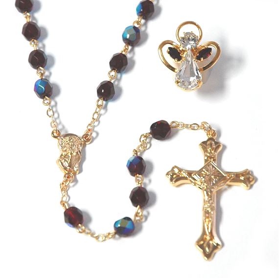BIRTHSTONE ROSARY & PIN SET - JAN (GARNET)