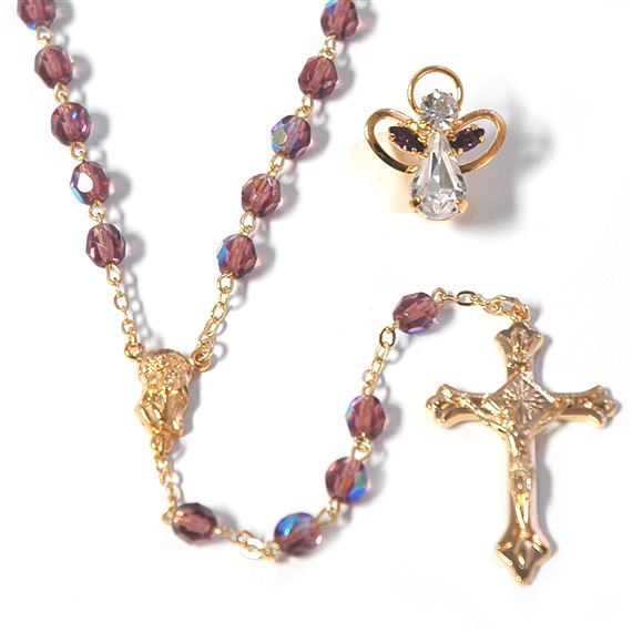 BIRTHSTONE ROSARY & PIN SET - FEB (AMETHYST)
