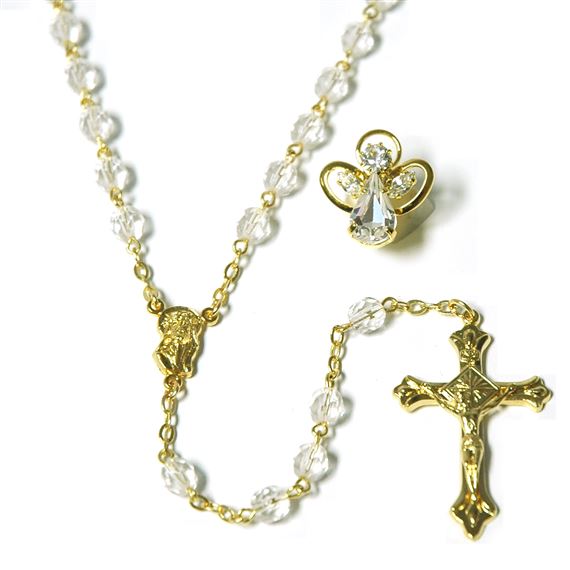 BIRTHSTONE ROSARY & PIN SET - APRIL (CRYSTAL)