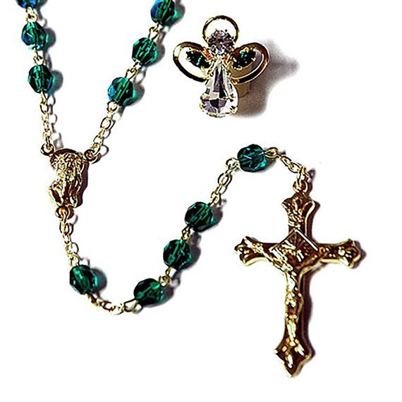 BIRTHSTONE ROSARY & PIN SET - MAY (EMERALD)