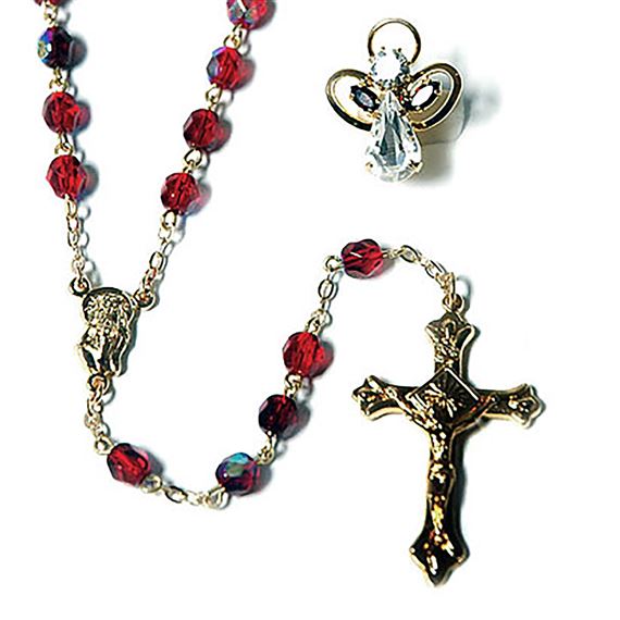 BIRTHSTONE ROSARY & PIN SET - JULY (RUBY)