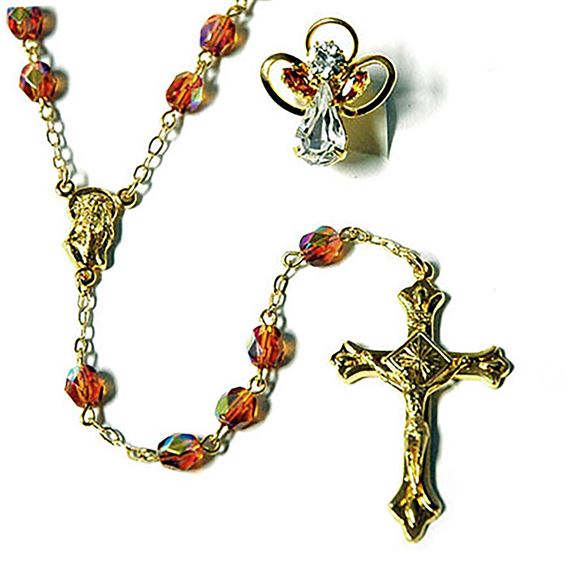 BIRTHSTONE ROSARY & PIN SET - NOVEMBER (TOPAZ)