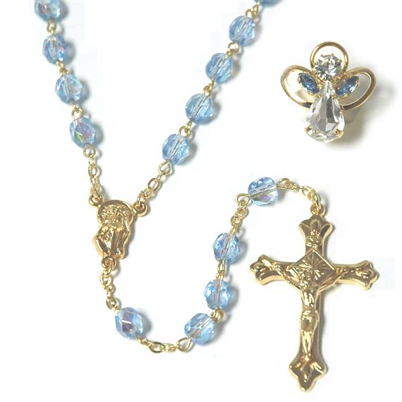 BIRTHSTONE ROSARY & PIN SET - DEC (BLUE ZIRCON)