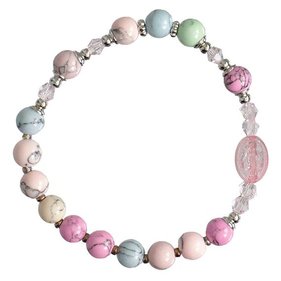 GIRL'S PASTEL GEMSTONE ROSARY BRACELET