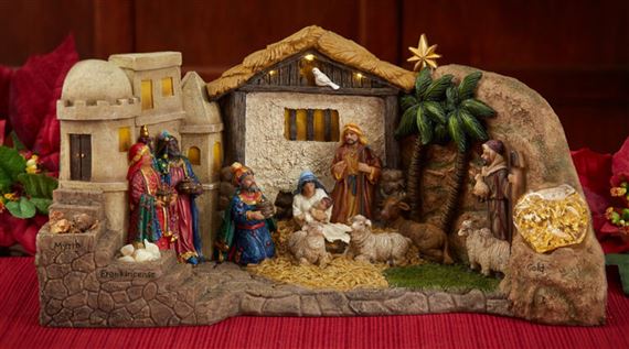 REAL LIFE NATIVITY - DELUXE LIGHTED PANORAMA (14” x 6½” x 7½”)