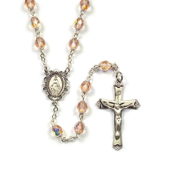 STERLING SILVER BIRTHSTONE ROSARY - ROSE (OCTOBER)