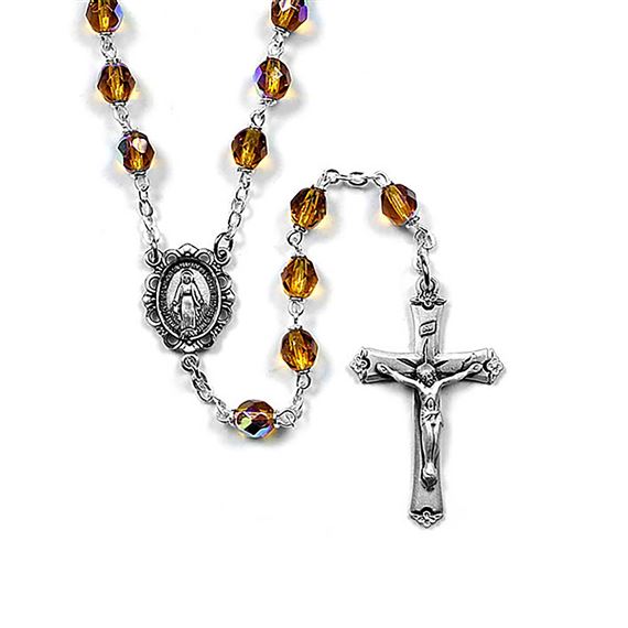 STERLING SILVER BIRTHSTONE ROSARY - TOPAZ (NOVEMBER)