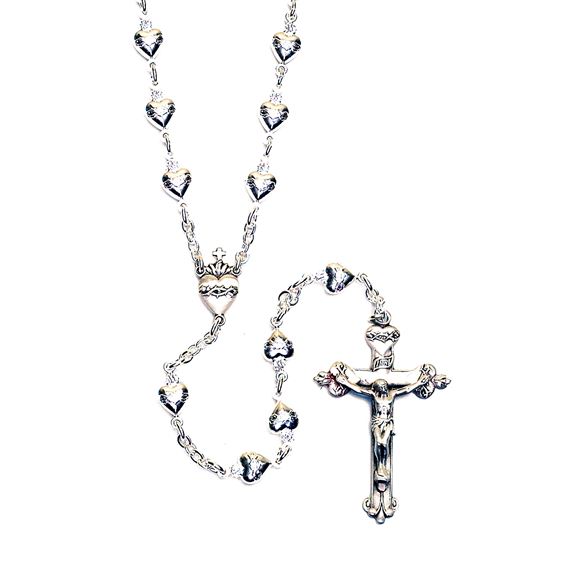SOLID STERLING BEAD SACRED HEART ROSARY