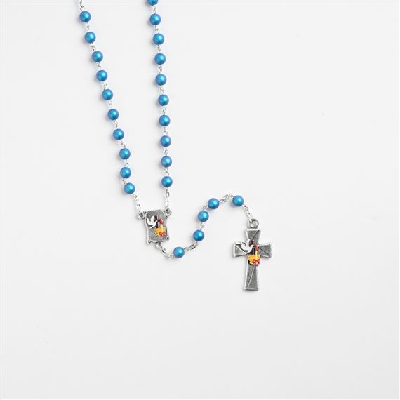 FROSTED BLUE BEAD SACRAMENTS ROSARY