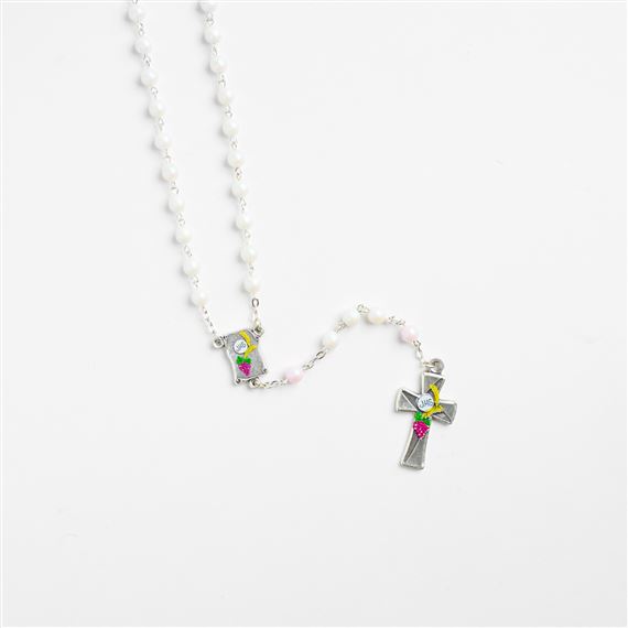 FROSTED WHITE BEAD FIRST COMMUNION ROSARY