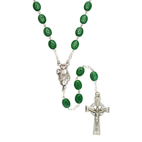 IRISH ROSARY WITH SHAMROCK BEADS