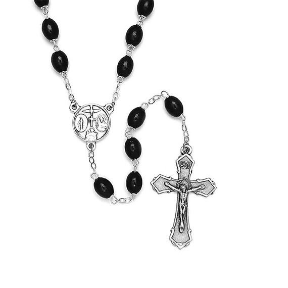 BLACK WOOD BEAD ROSARY WITH LARGE BEADS