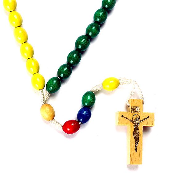 MULTI-COLOR WOOD BEAD MISSION ROSARY