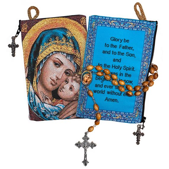 MADONNA AND CHILD ROSARY WITH POUCH