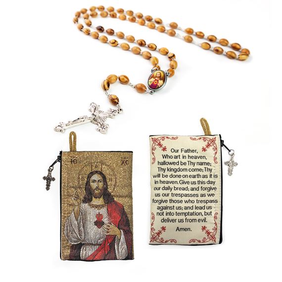 SACRED HEART OF JESUS ROSARY AND POUCH