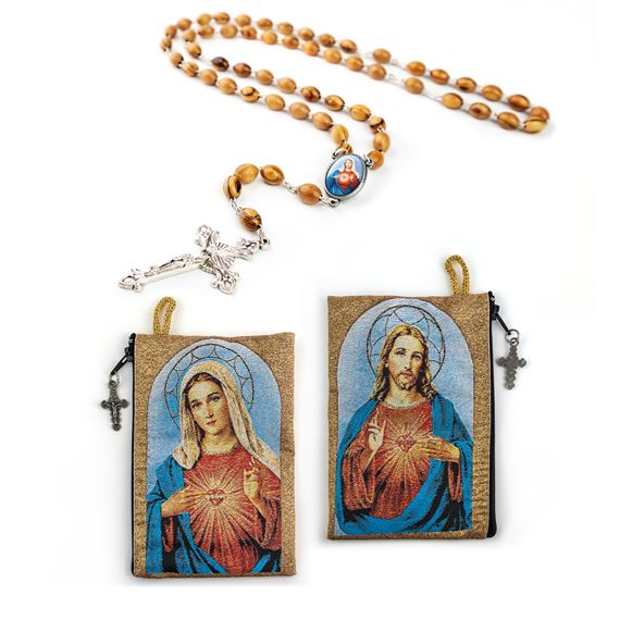 IMMACULATE HEART OF MARY ROSARY WITH SACRED HEART POUCH