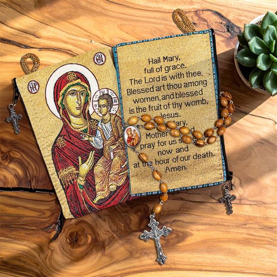 VIRGIN MARY AND CHILD - BYZANTINE ROSARY AND POUCH