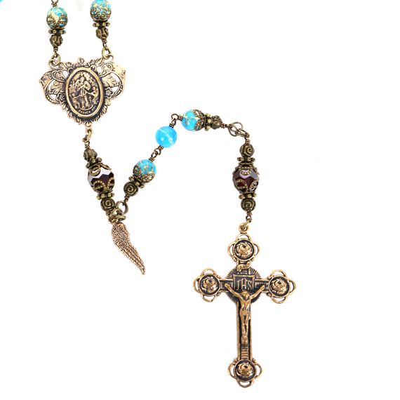 BLUE IMPERIAL JASPER ROSARY - O.L. UNDOER OF KNOTS
