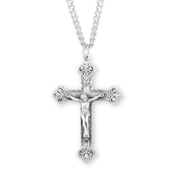 Sterling Scroll Design Crucifix with 24&quot; Chain