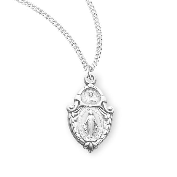 Sterling Miraculous/Scapualar Medal Combination with 18&quot; Chain