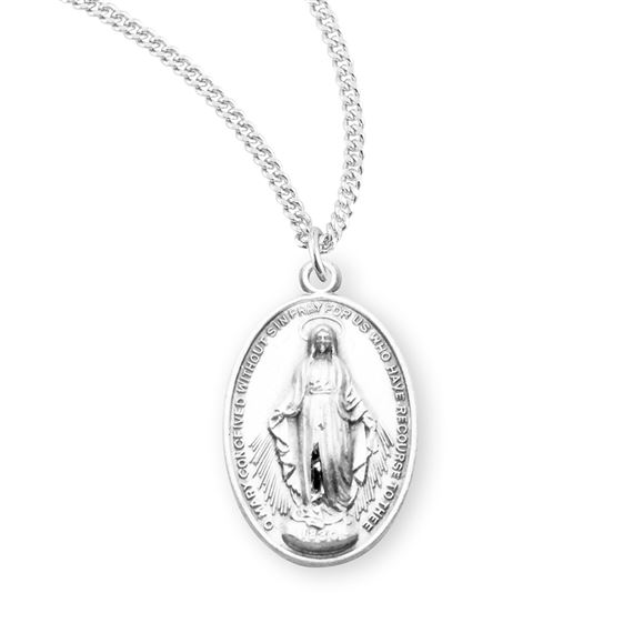 Oval Sterling Miraculous Medal with 18&quot; Chain