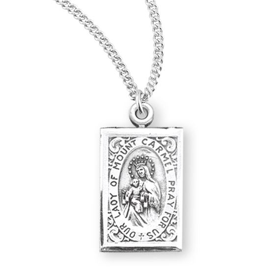 Square Sterling O.L. of Mount Carmel Medal with 18&quot; Chain