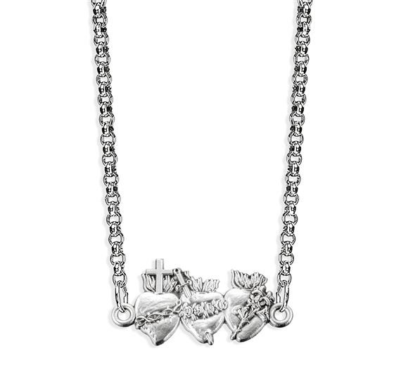 THREE HEARTS OF THE HOLY FAMILY NECKLACE - STERLING SILVER