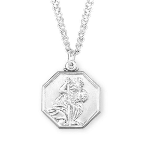 Octagon St. Christopher Sterling Medal with 24&quot; Chain