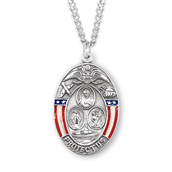 Sterling Silver Military 3-Way Medal with Shield and 24" Chain