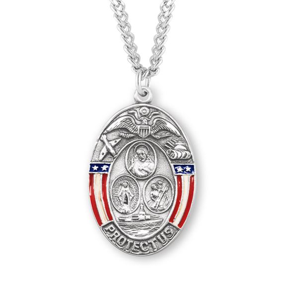 Sterling Silver Military 4-Way Medal with Shield and 24