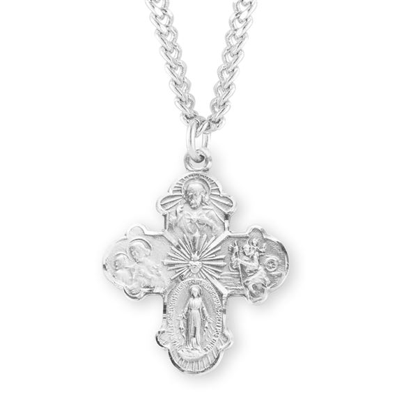 Sterling Silver 4-Way Medal with Sacred Heart