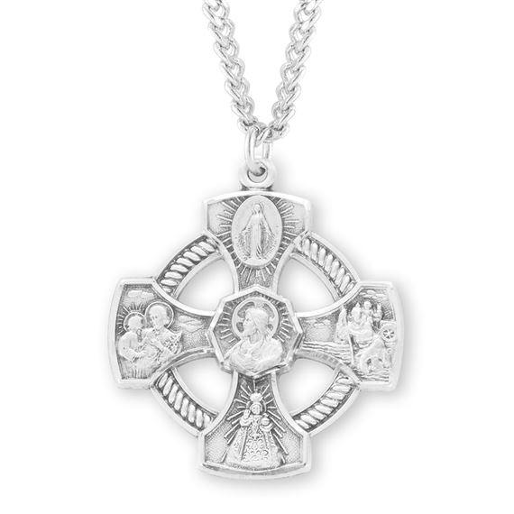 Pierced 5-Way Sterling Cross Medal with I.O.P. on 24&quot; Chain