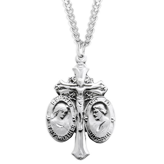 Sterling Silver Jesus-Mary-Joseph Medal with 24&quot; Chain