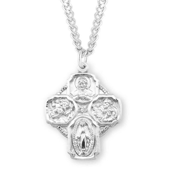 1.3&quot; 4-Way Sterling Cross Medal with 24&quot; Chain