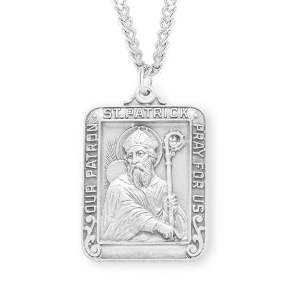 Square St. Patrick Sterling Medal with 24&quot; Chain