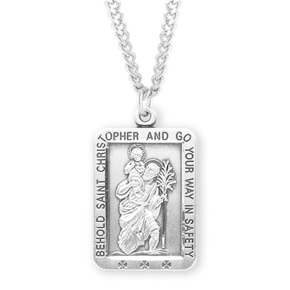 Square St. Christopher Sterling Medal with 24&quot; Chain