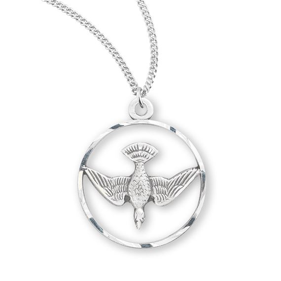 Cut Out Holy Spirit Sterling Silver Medal with 18&quot; Chain
