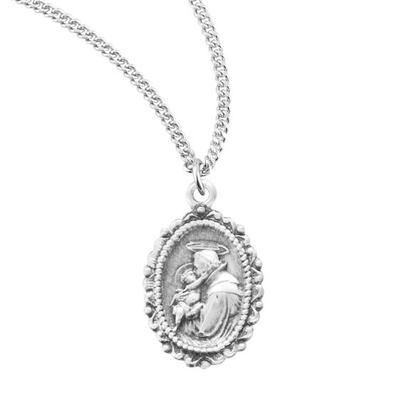 Oval St. Anthony Sterling Medal with 18&quot; Chain