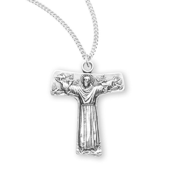 St. Francis Sterling &quot;Tau&quot; Cross Medal with 18&quot; Chain