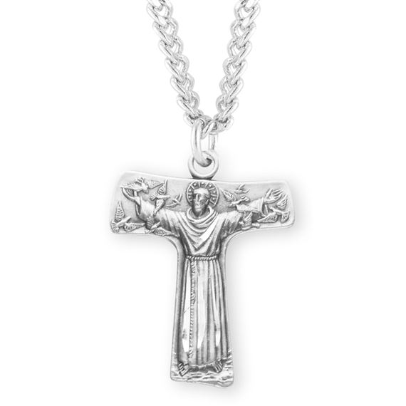 St. Francis Sterling &quot;Tau&quot; Cross Medal with 24&quot; Chain