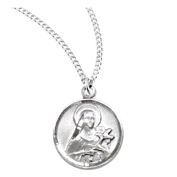 Round St. Therese of Lisieux Sterling Medal with 18" Chain