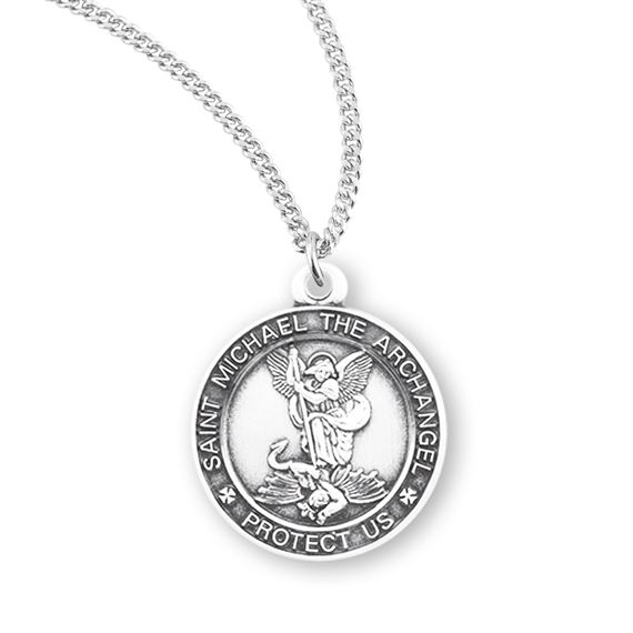 Round St. Michael Sterling Round Medal with 18&quot; Chain