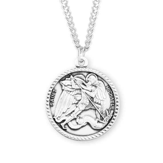 Round St. Michael Sterling Medal with 24&quot; Chain