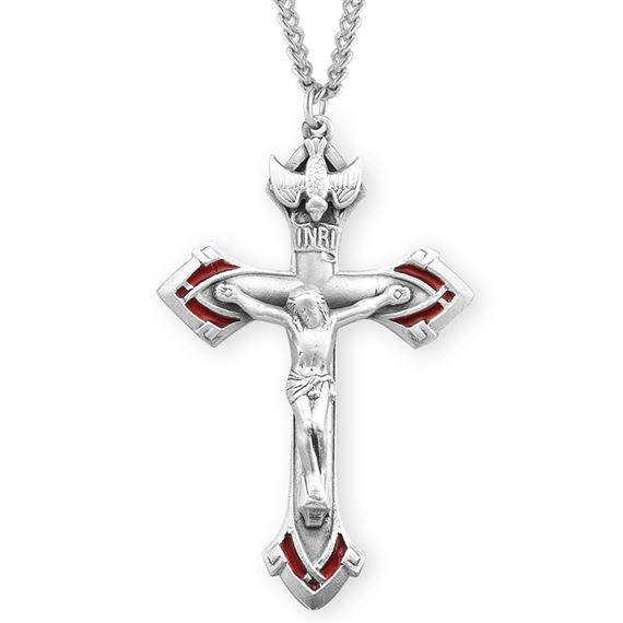 Sterling with Red Accents Holy Spirit Crucifix with 24&quot; Chain