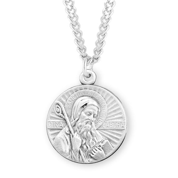 Round St. Benedict Sterling Jubilee Bust Medal with 18&quot; Chain
