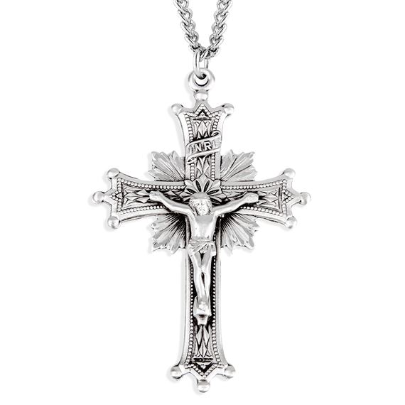 STERLING SILVER SUNBURST CRUCIFIX ON A 24" CHAIN