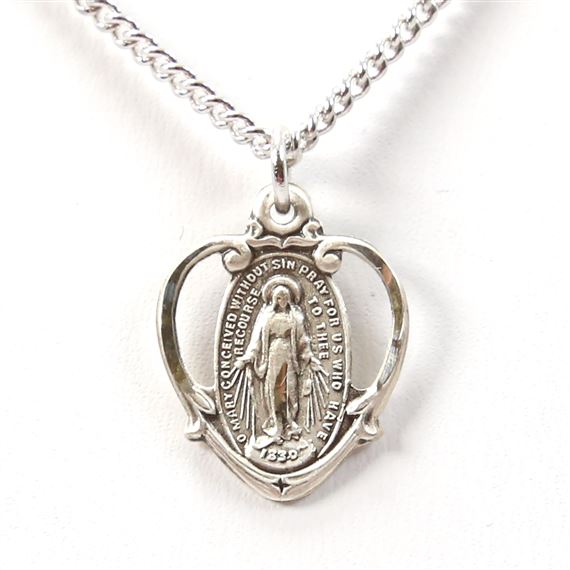 SILVER MIRACULOUS MEDAL IN HEART