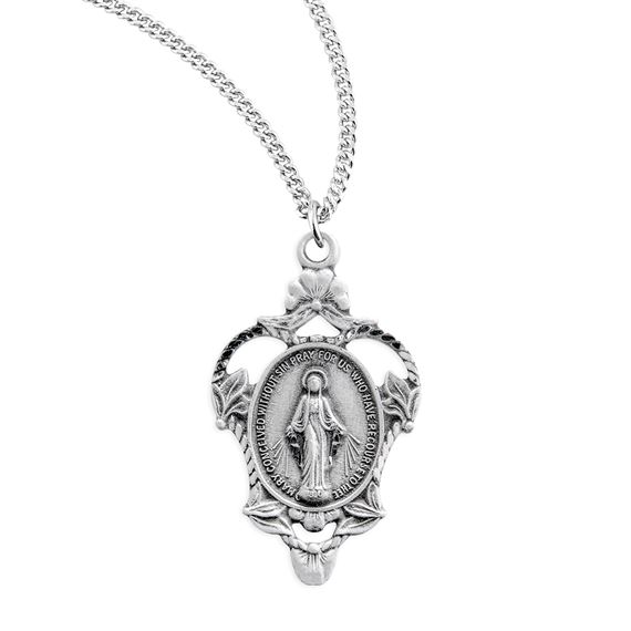 MIRACULOUS MEDAL IN FLOWER BASKET FRAME