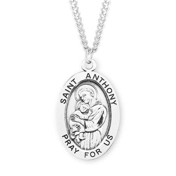 Oval St. Anthony Sterling Oval Medal with 24&quot; Chain