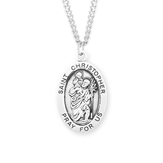 Oval St. Christopher Sterling Medal with 24&quot; Chain